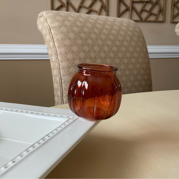 Autumn Orange Ribbed Glass Vase Platter Decoration - Picture 3 of 7